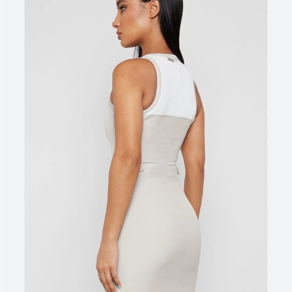 Maniere De Voir White and Cream Backless Dress